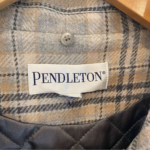Vintage Pendleton wool plaid gray/tan neutral jacket with Sherpa detail - Picture 5 of 9